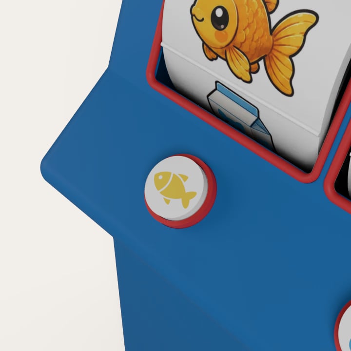 The fish button, close up