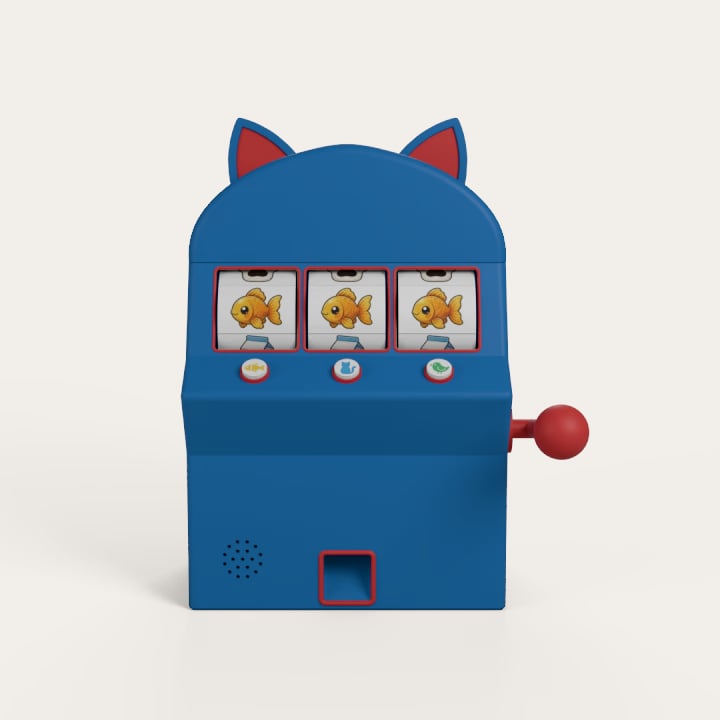 The Cat Slot from the front, three Goldfish on its reels